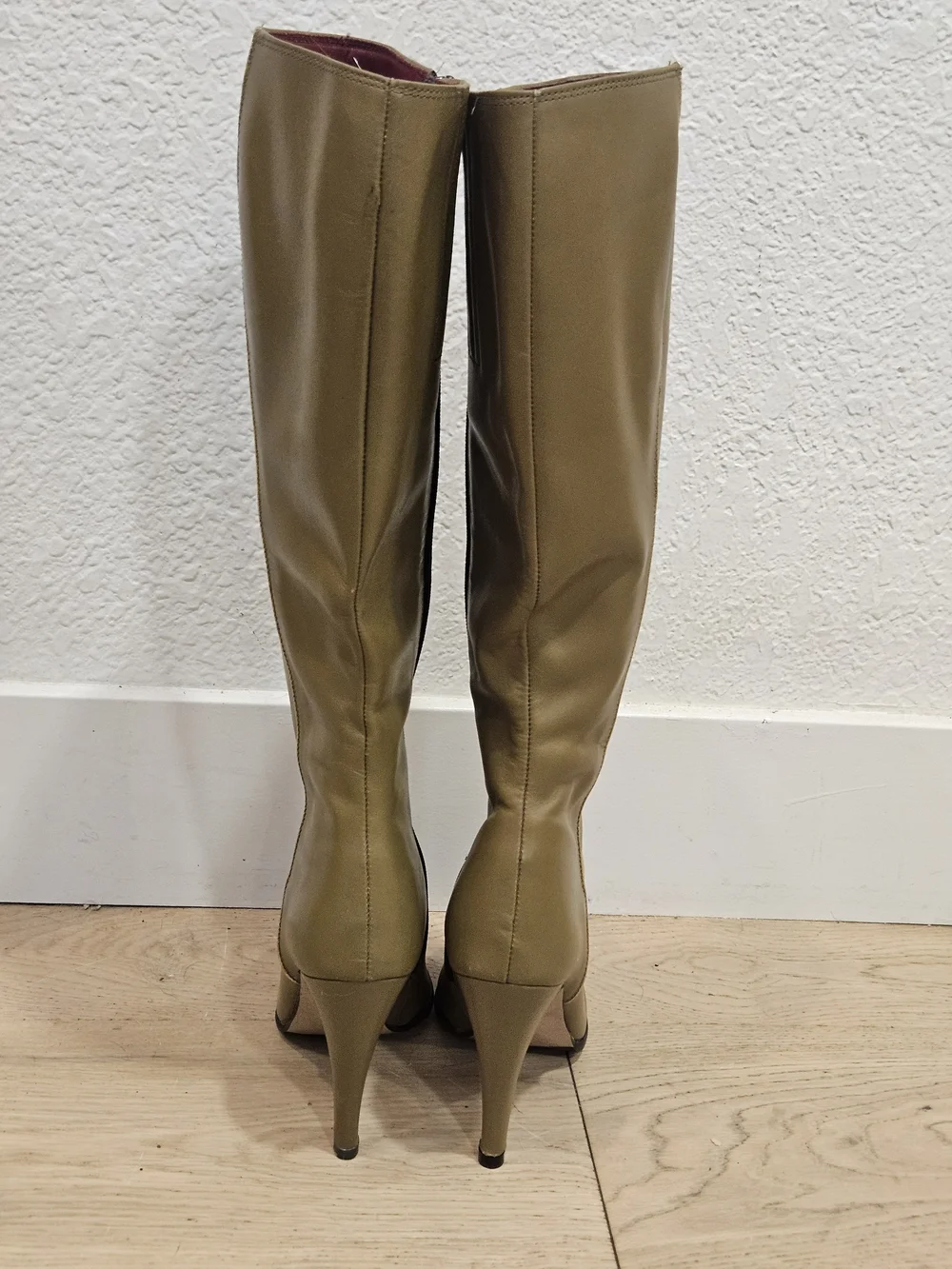 Vintage The Wild Pair Olive Leather Stiletto Knee High Boots Retro 1970/80s